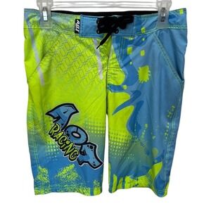 Always on Tap‎ AOT Racing Blue Green Swim Trunks Youth Boys 30